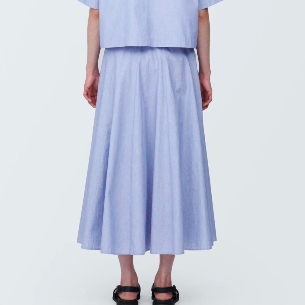 Muji Cool Touch Broadcloth Patterned Flared Skirt blue - Picture 3 of 12